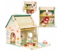 Žaislinis 2-jų aukštų medinis lėlių namas su figūrėlėmis ir priedais 10 vnt | Classic World CW50563